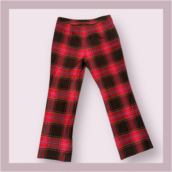 Trina Turk Red Plaid Straight Leg Trousers - Picture 4 of 5